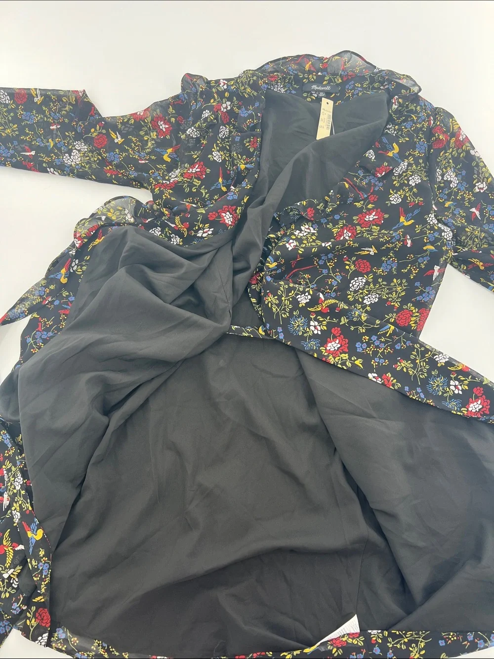 Madewell Hummingbird Floral True Wrap Dress Sheer Sleeve whimsical XS NWT